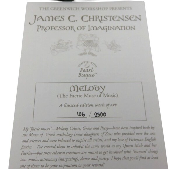 JAMES CHRISTENSEN Melody Faerie Muse Of Music Figurine Limited Edition Vintage - Picture 8 of 12
